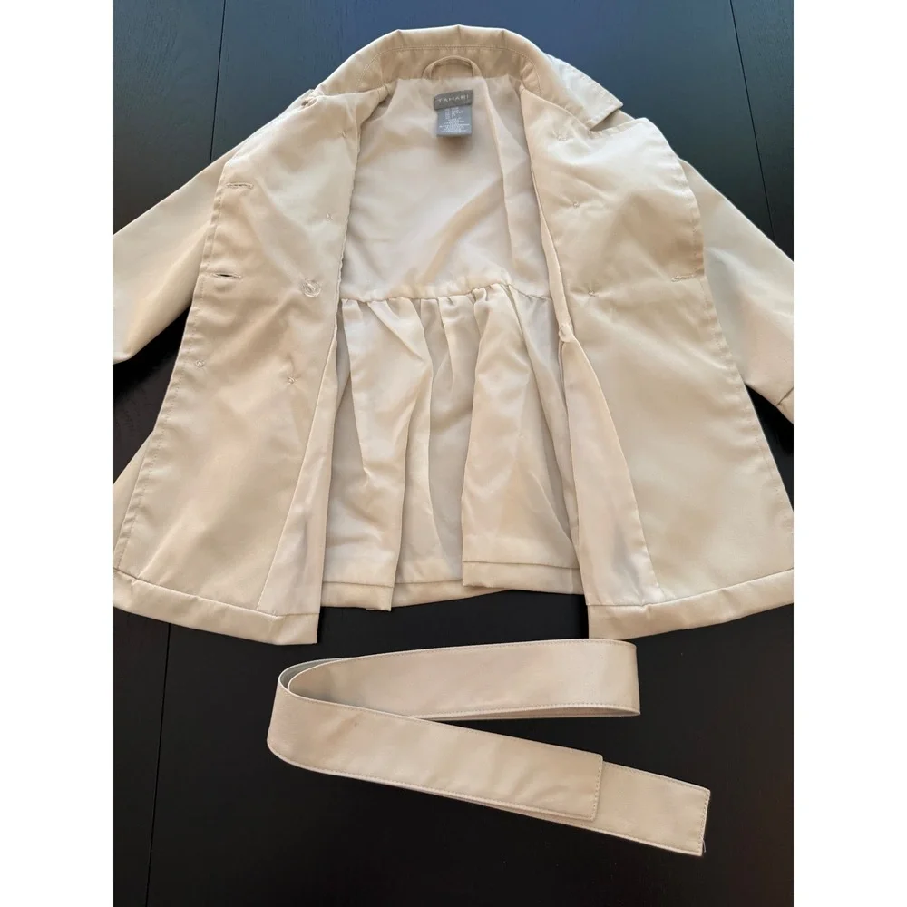 Tahari Toddler Trench Coat Baby Girls Size 24 Months Tan Belted Double-Breasted